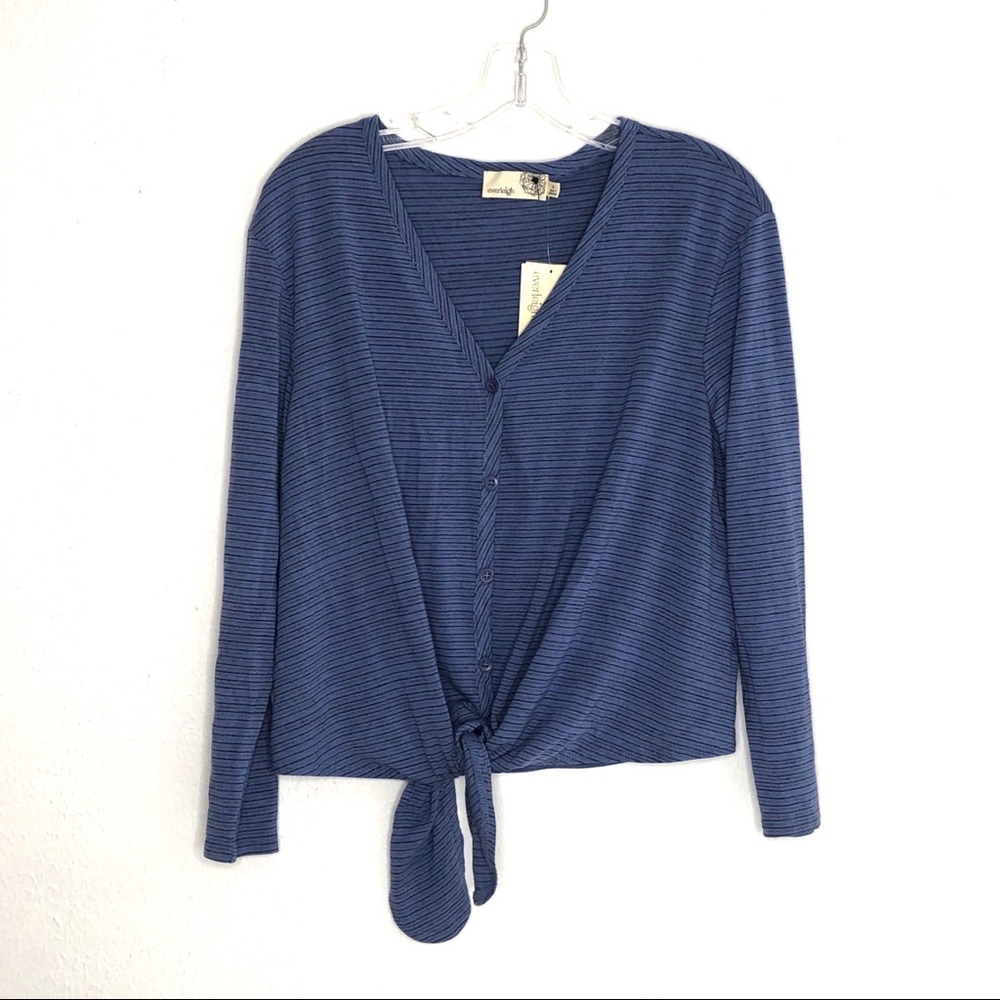 Everleigh Stripped Blue Cropped Tie Top S NWT